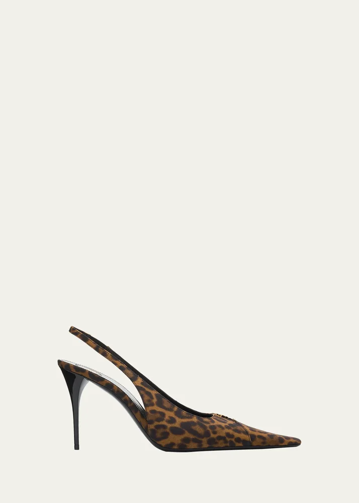 90mm YSL Leopard Grosgrain Slingback Pumps