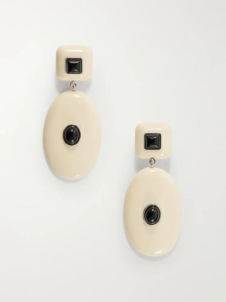 Pantheon carnelian, rhodium-plated, onyx and resin earrings