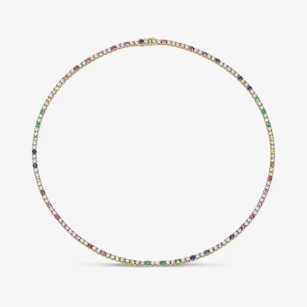 Signature Mini Rainbow Sapphire and Diamond Tennis Necklace