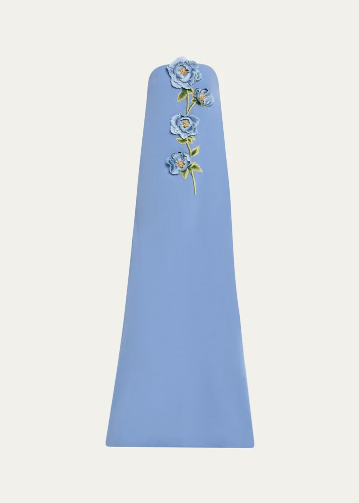 Peony Embroidered Strapless Crepe Gown