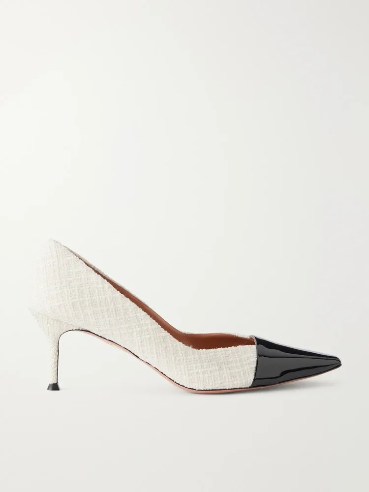 Orbit 65 patent leather-trimmed bouclé pumps
