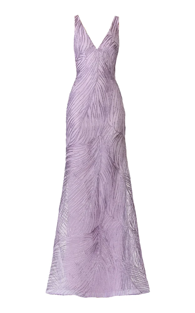 Fit-And-Flare Metallic Raffia Gown