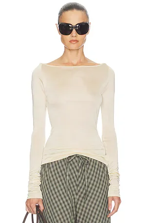 Lauren Ruched Asymmetrical Shoulder Top