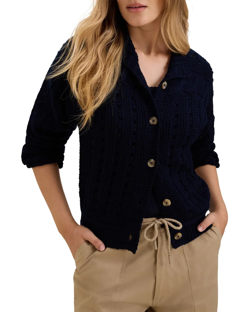 Cable Knit Mock Neck Cardigan
