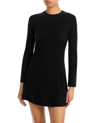 AQUA 100% Cashmere Contour Ribbed Cashmere Mini Dress - Exclusive