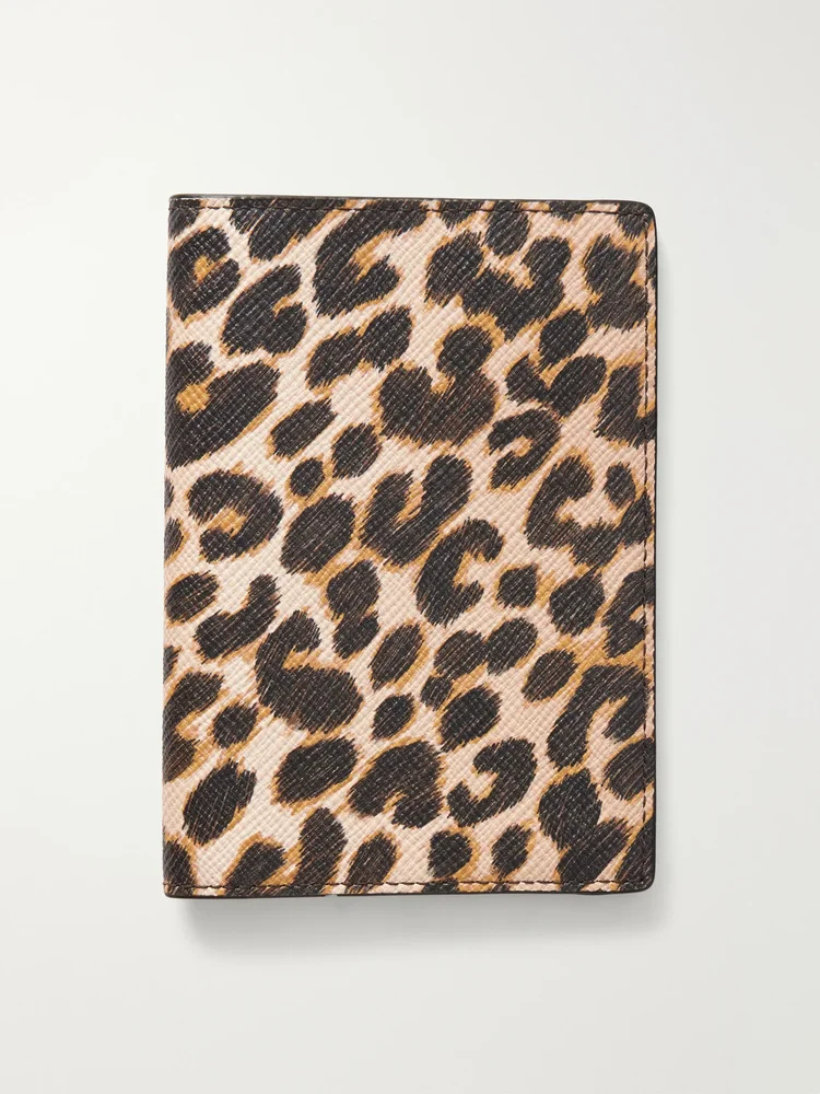 Panama leopard-print leather passport holder