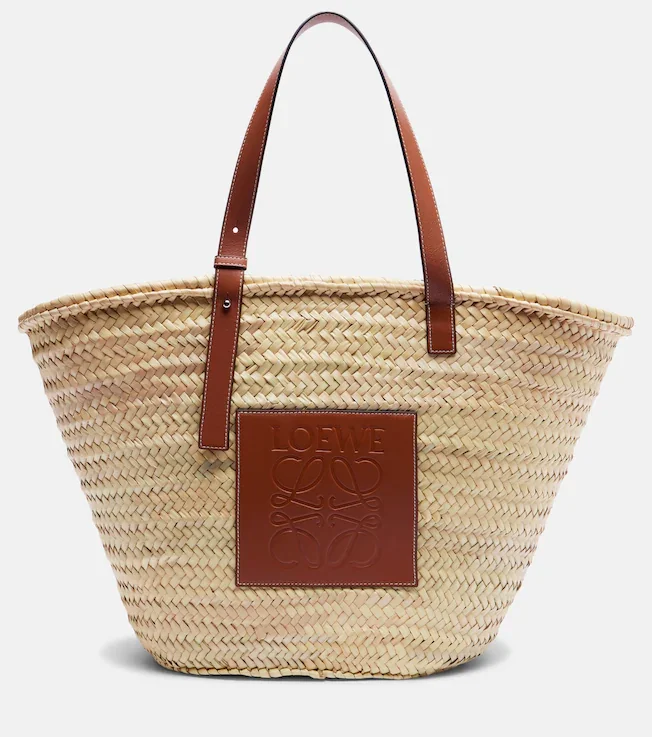 Large leather-trimmed basket tote