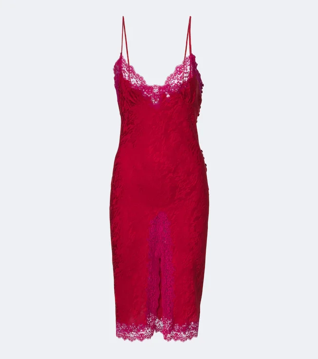 Lace-trimmed silk jacquard midi dress