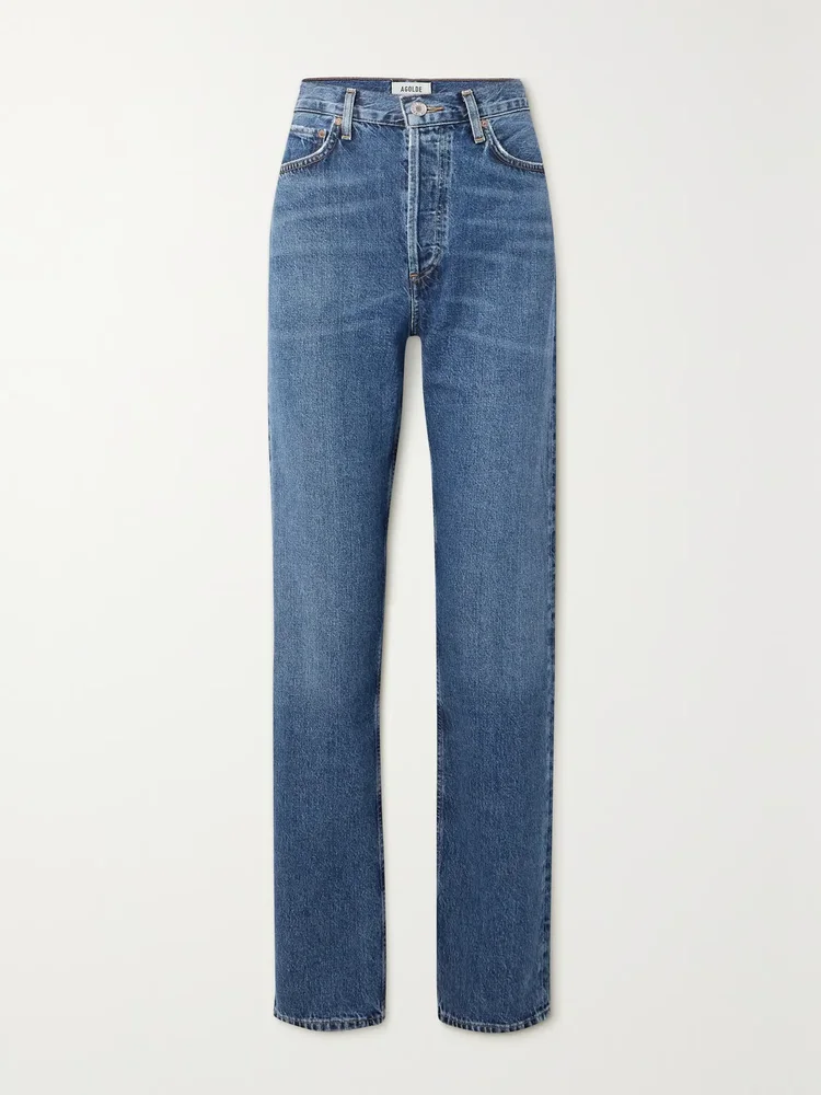 90's Pinch Waist Long organic high-rise straight-leg jeans