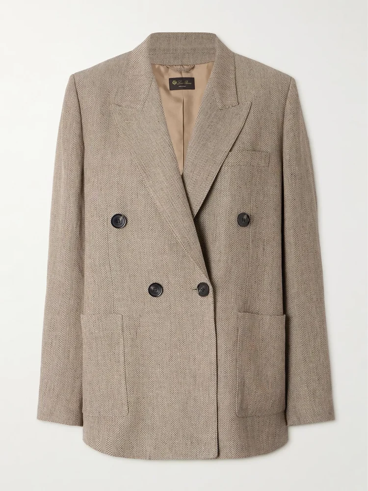 Genny double-breasted herringbone linen blazer