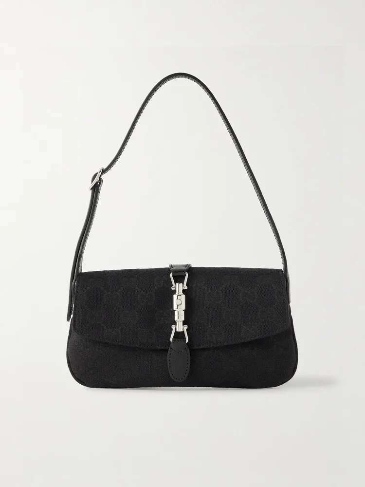 jackie 1961 mini leather trimmed canvas jacquard shoulder bag