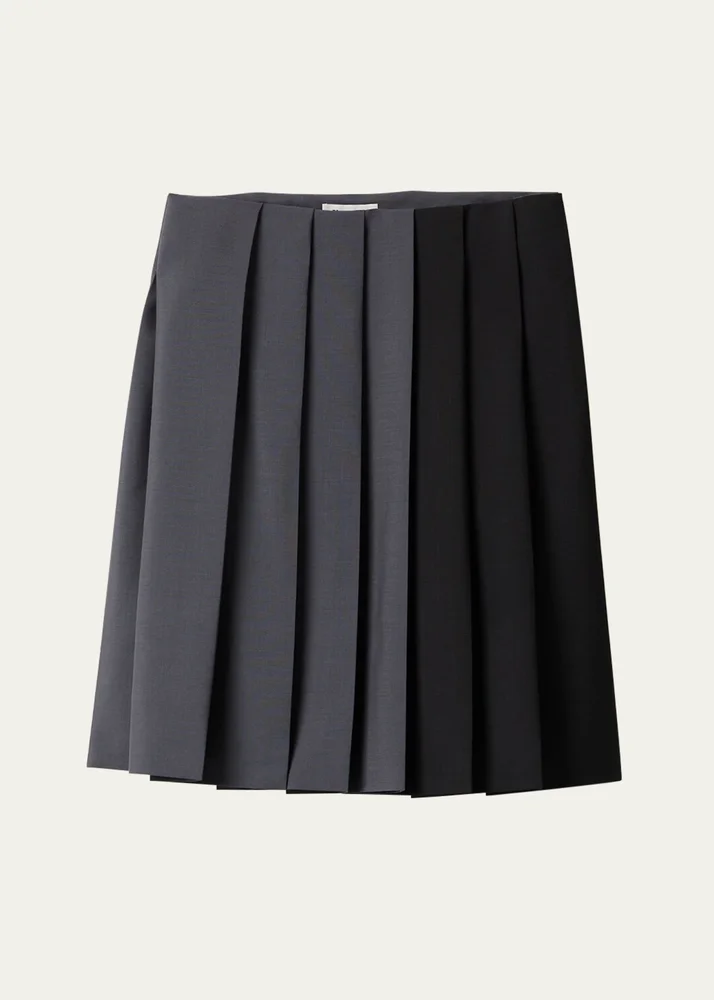 Colorblock Pleated Knee-Length Skirt