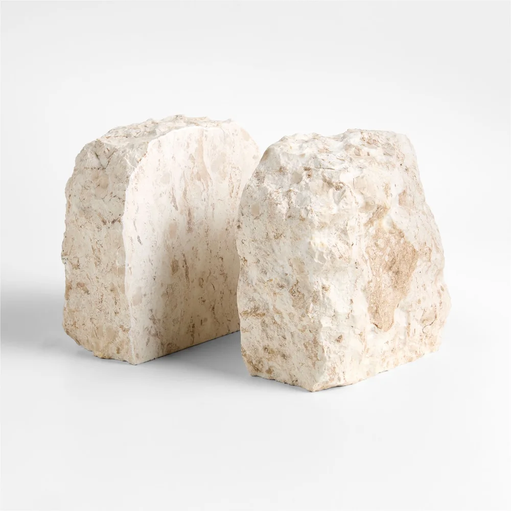 Durres Travertine Bookends, Set of 2