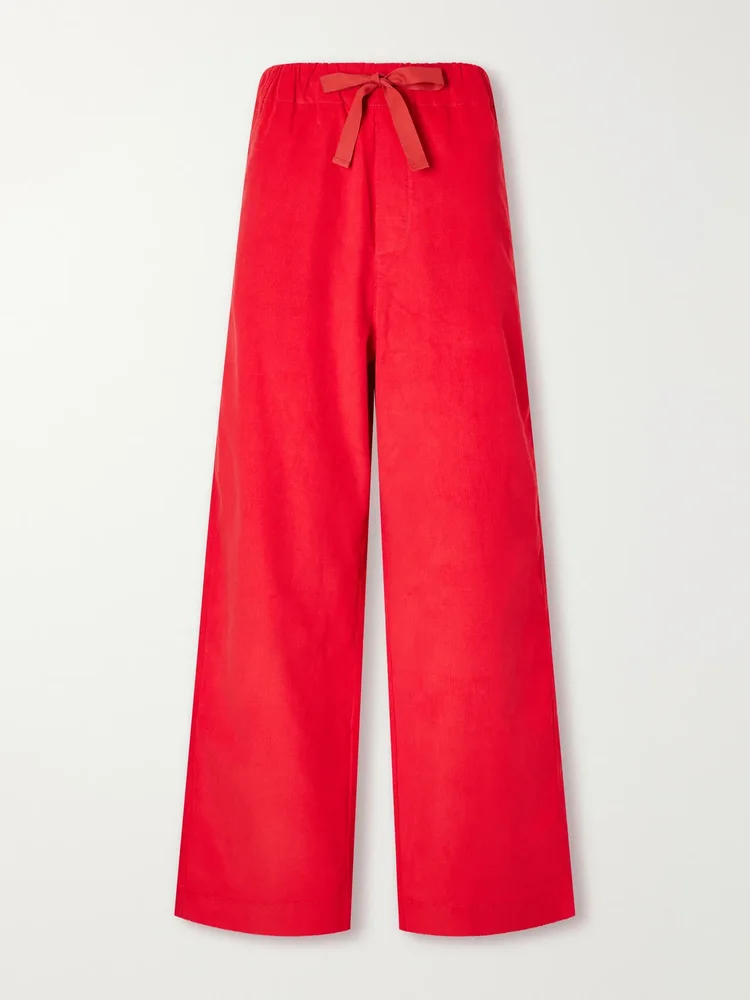 Drawstring cotton-corduroy straight-leg pants