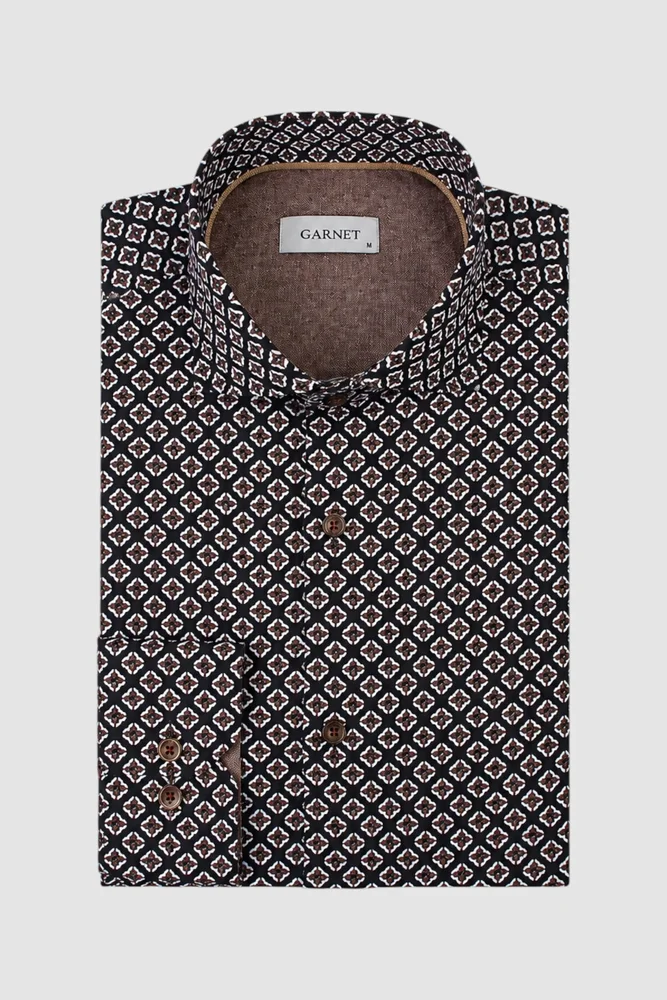 Men's Regular-fit Medallion Print Long-sleeve Shirt