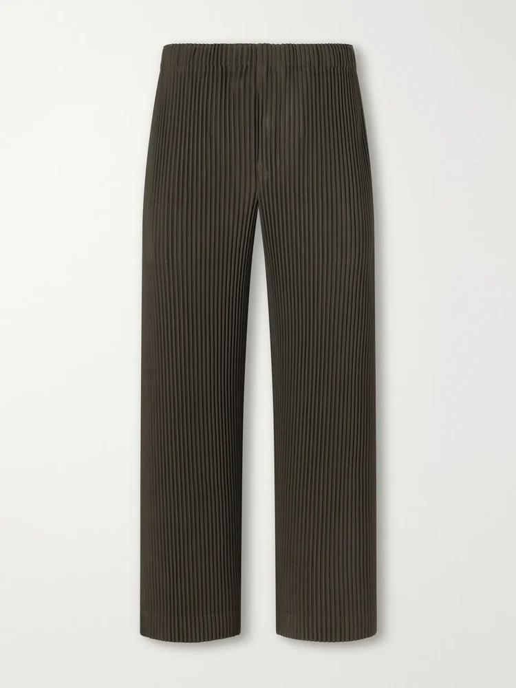 Straight-Leg Embroidered Pleated Trousers