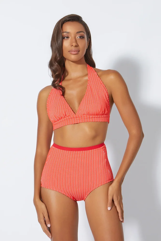 Bellina Halter Bikini Top Red Stripes