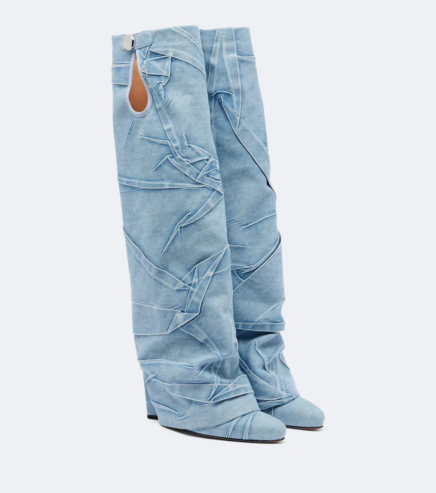 Leon denim knee-high boots