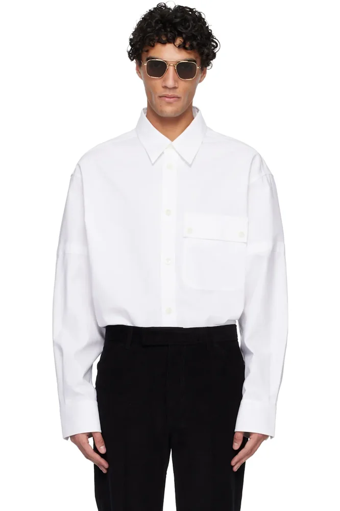 White Opique Double Needle Armband Oversized Shirt