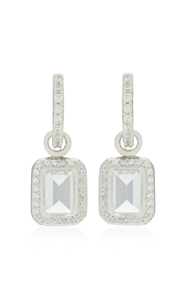 Emerald Pendant 9K Rhodium Vermeil Diamond Earrings