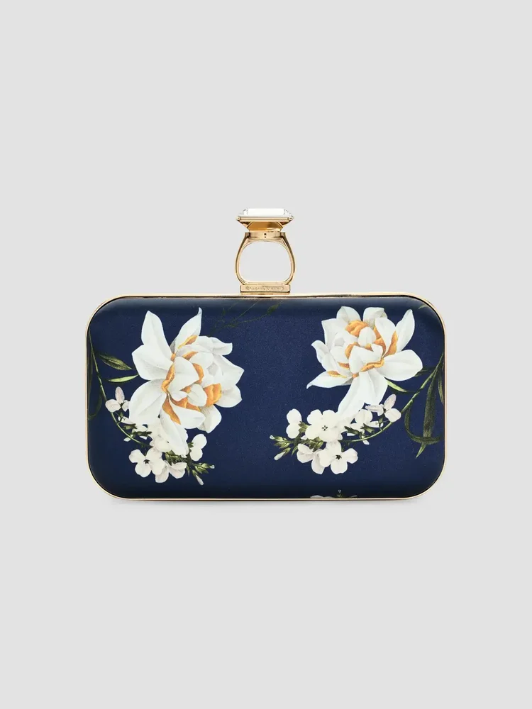 On The Rocks Printed Satin Clutch