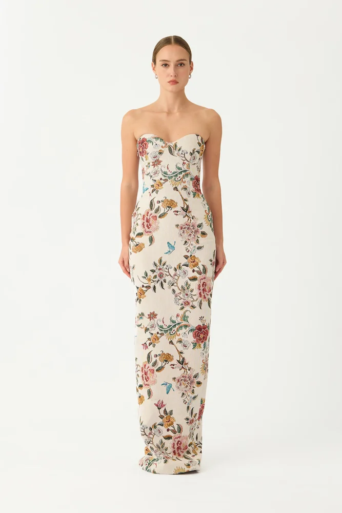 Maren Brocade Gown in Stone