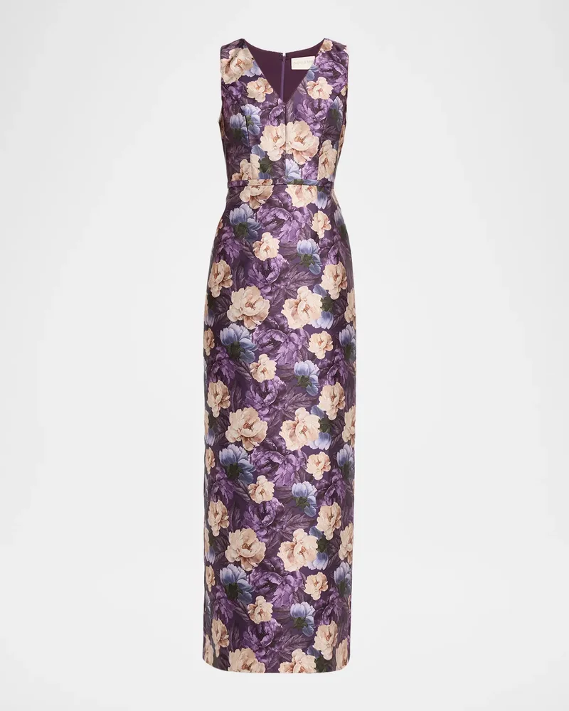 Adellyn Floral-Print Mikado Column Gown