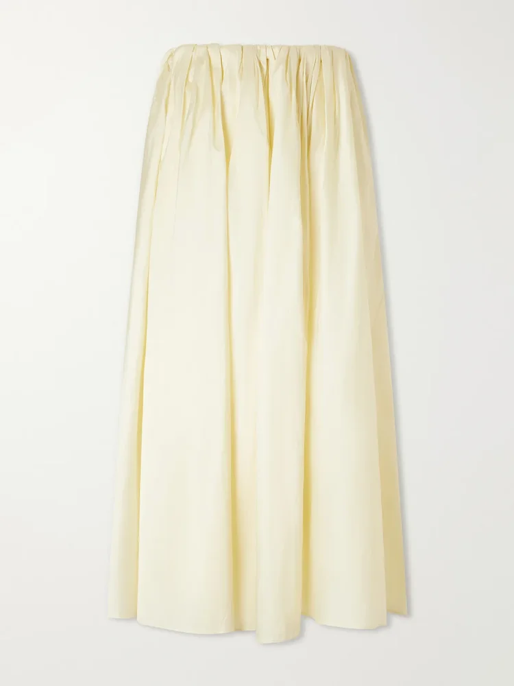 Elodie pleated duchess-satin midi skirt