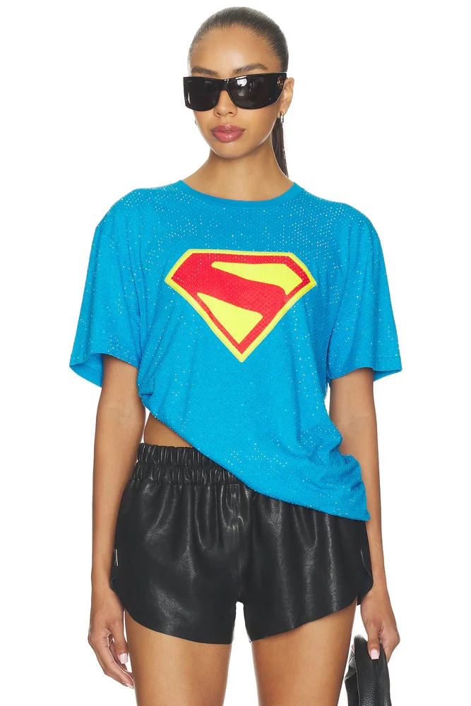 Supergirl Logo Printed Rhinestone T-shirt