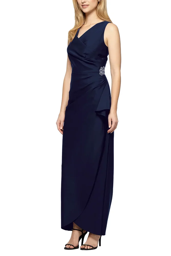 Embellished Side Drape Column Formal Gown