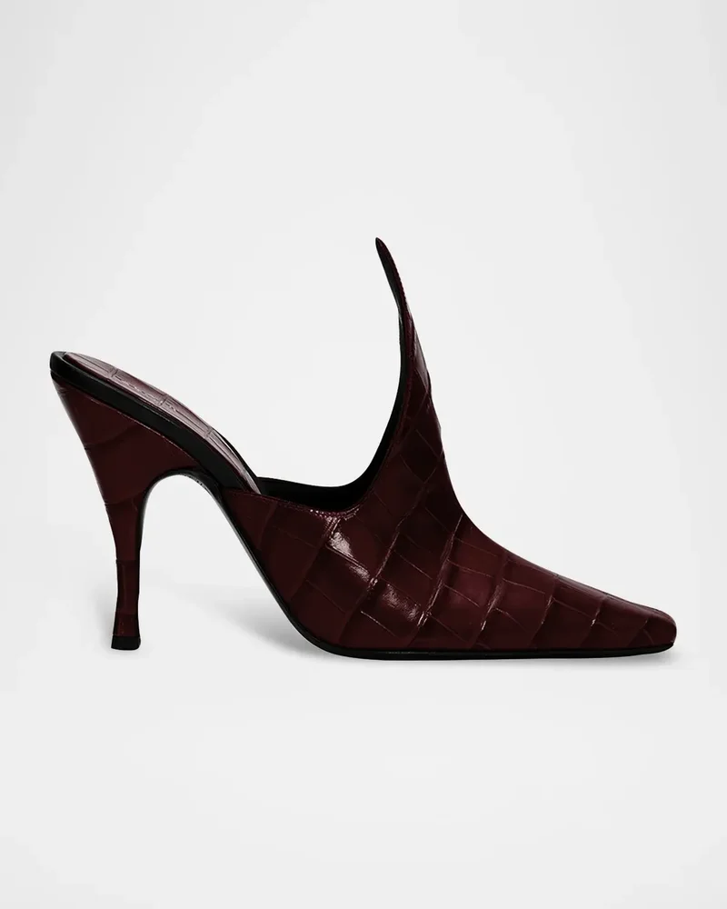 100mm Court Croc-Embossed Leather Mules