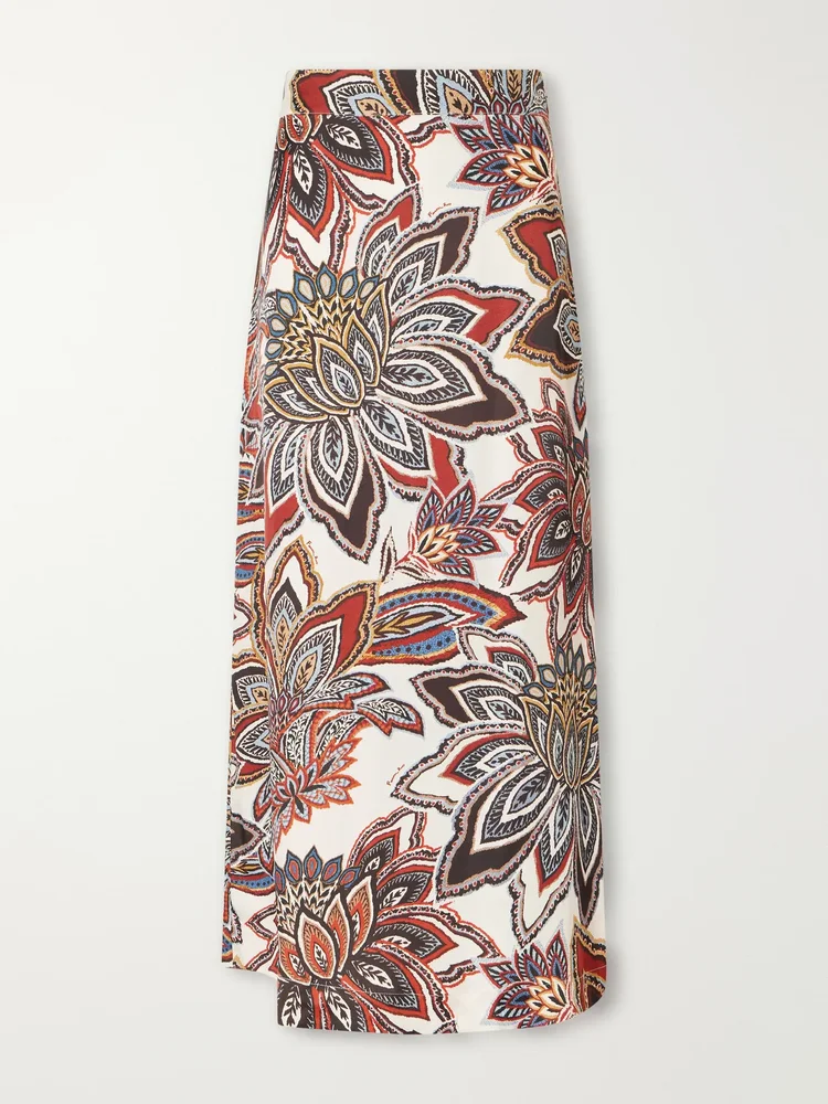 Floral-print satin maxi skirt