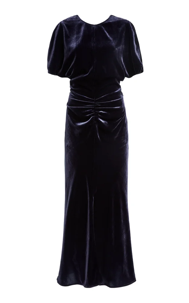 Bela Ruched Velvet Midi Dress