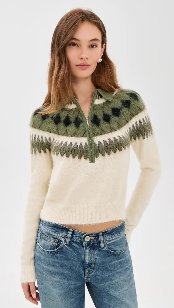 Fair Isle Sweater Half Zip Sweater