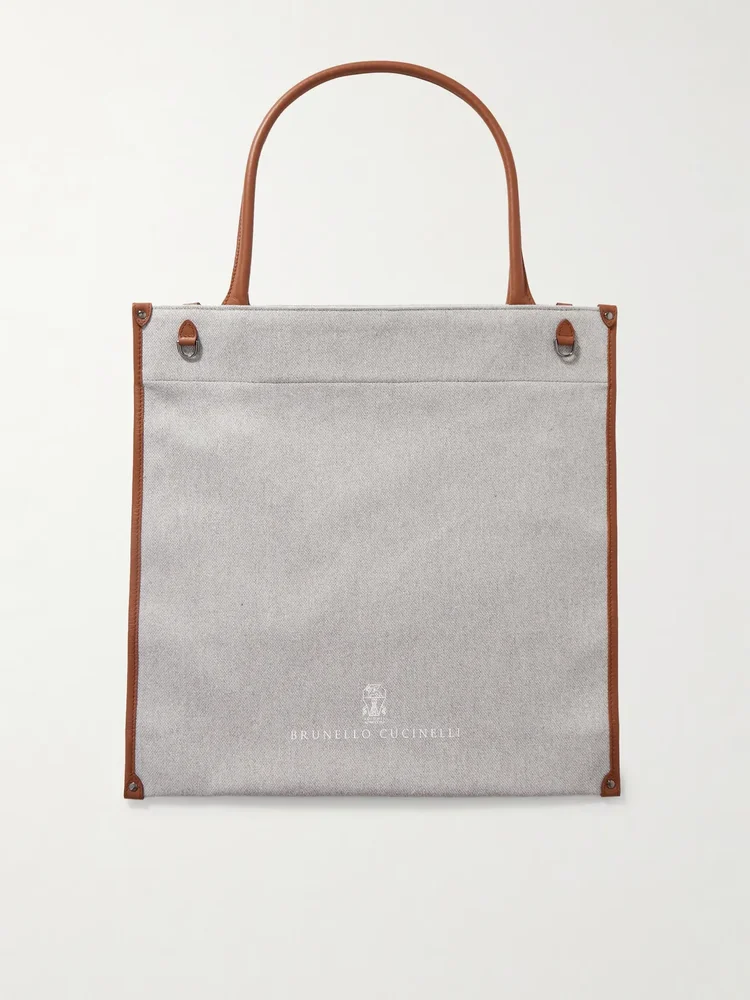Leather-trimmed canvas tote