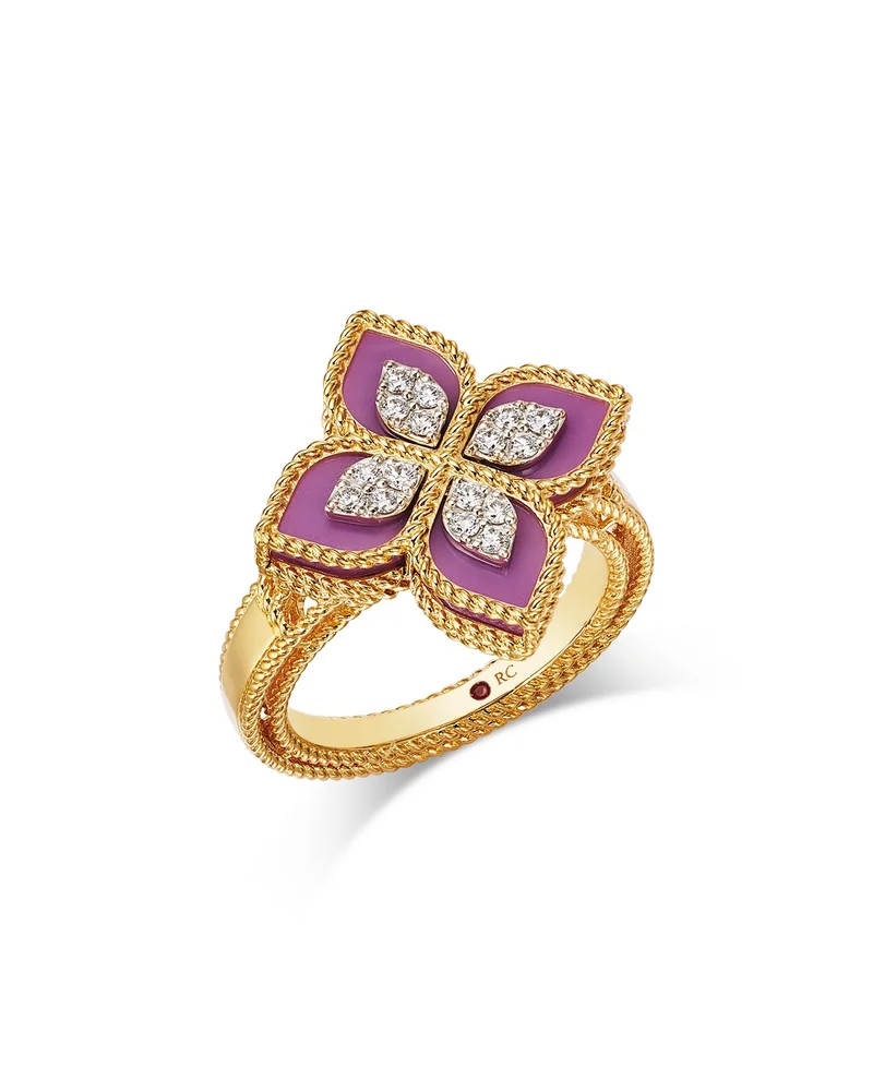 18K White & Yellow Gold Venetian Princess Phosphoiderite & Diamond Flower Ring