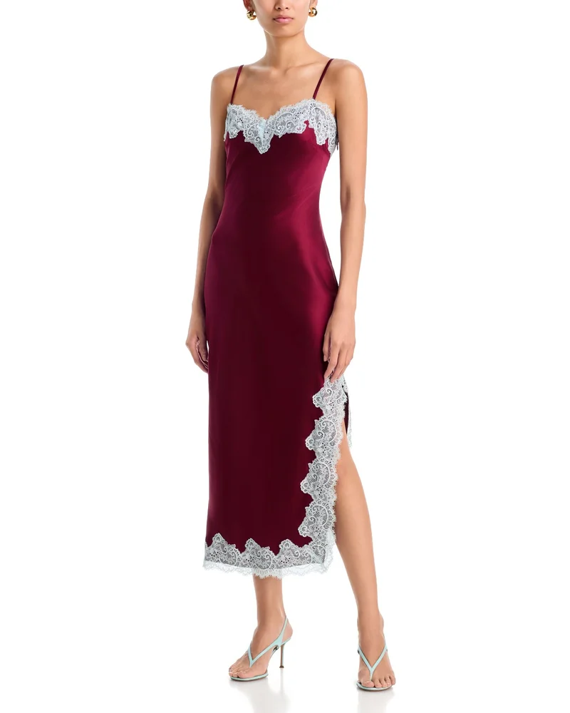 Lace Trim Satin Slip Dress