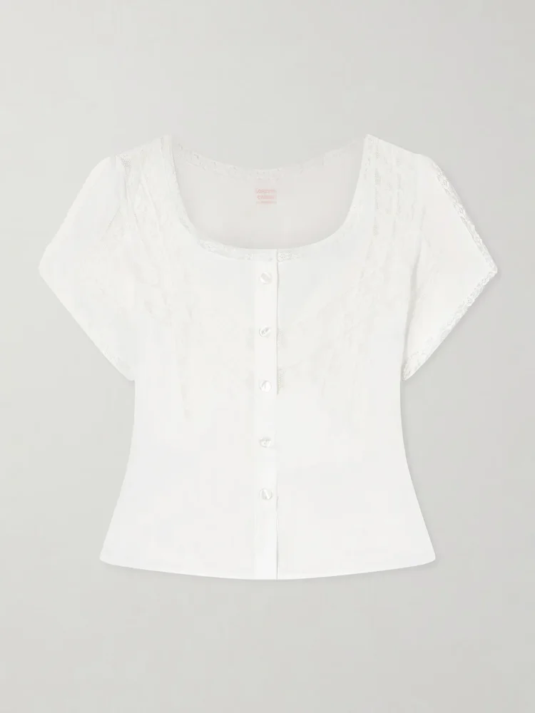 Angela lace-trimmed cotton blouse