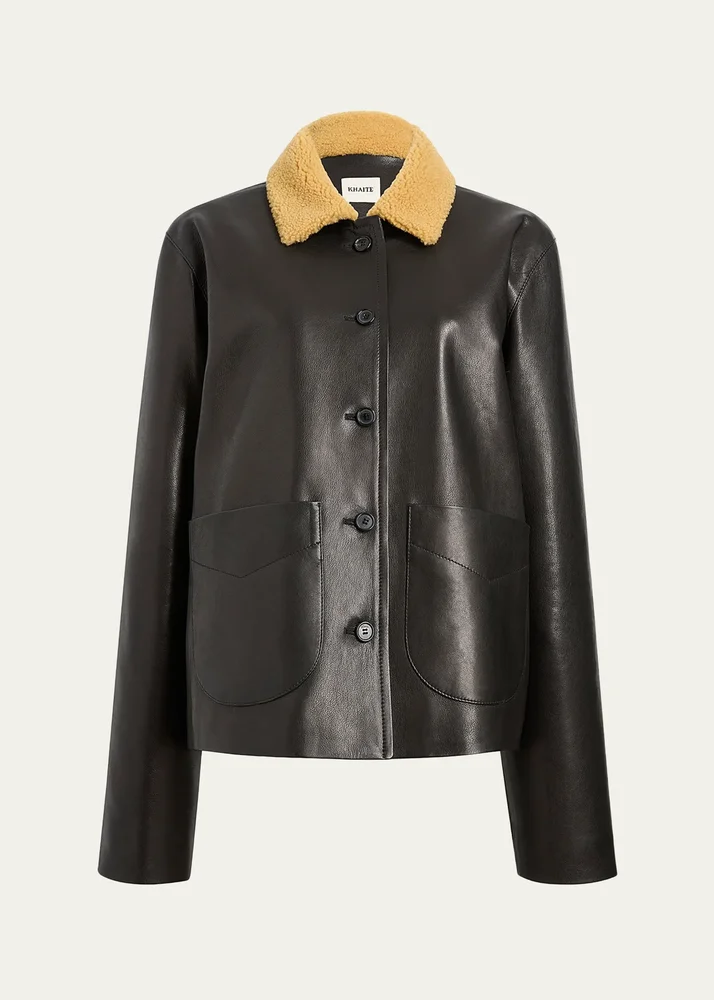Wilson Lamb Shearling Collar & Leather Barn Jacket