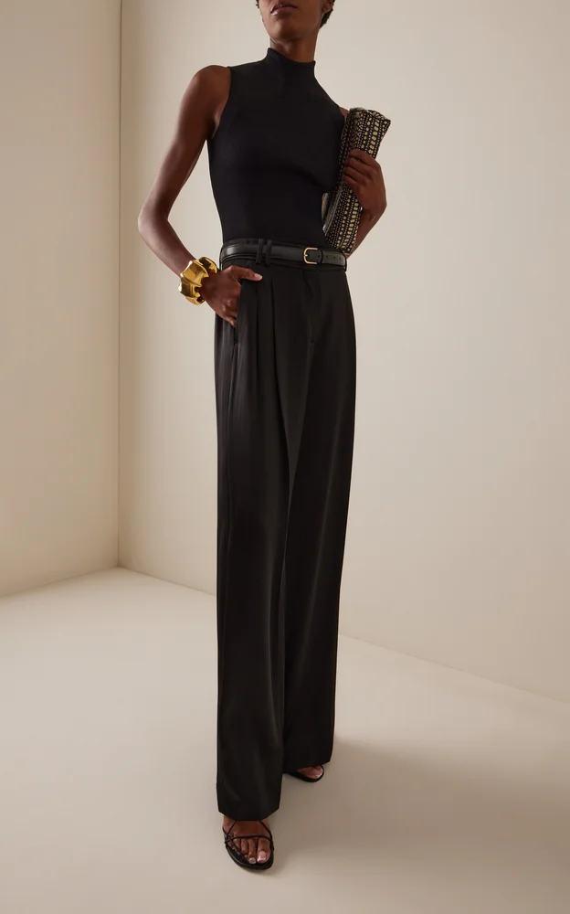 Exclusive Pleated Satin Wide-Leg Pants