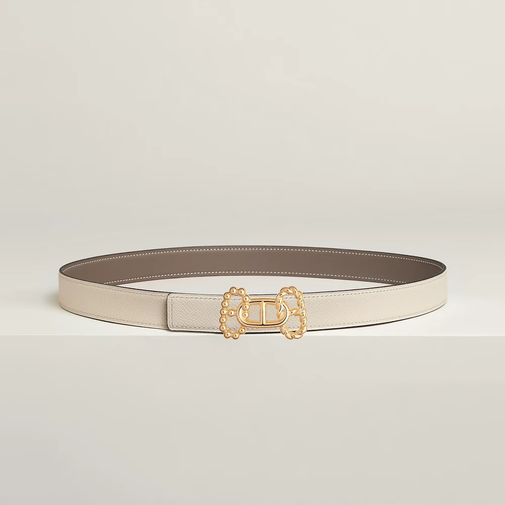 Parade belt buckle & Reversible leather strap 24 mm, Beige/Natural