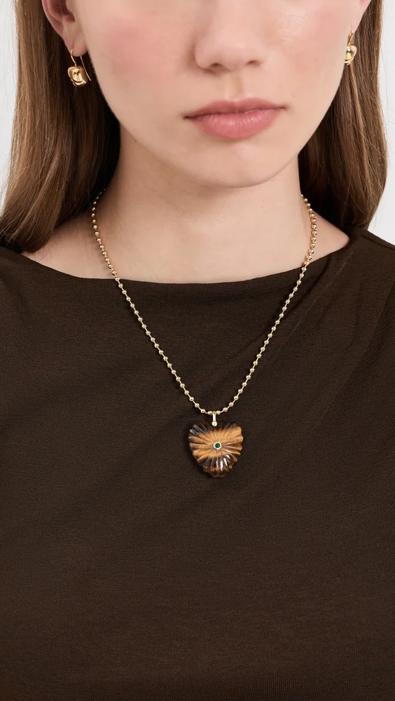 Cubic Zirconia Bezel Heart Charm Ball Chain Necklace