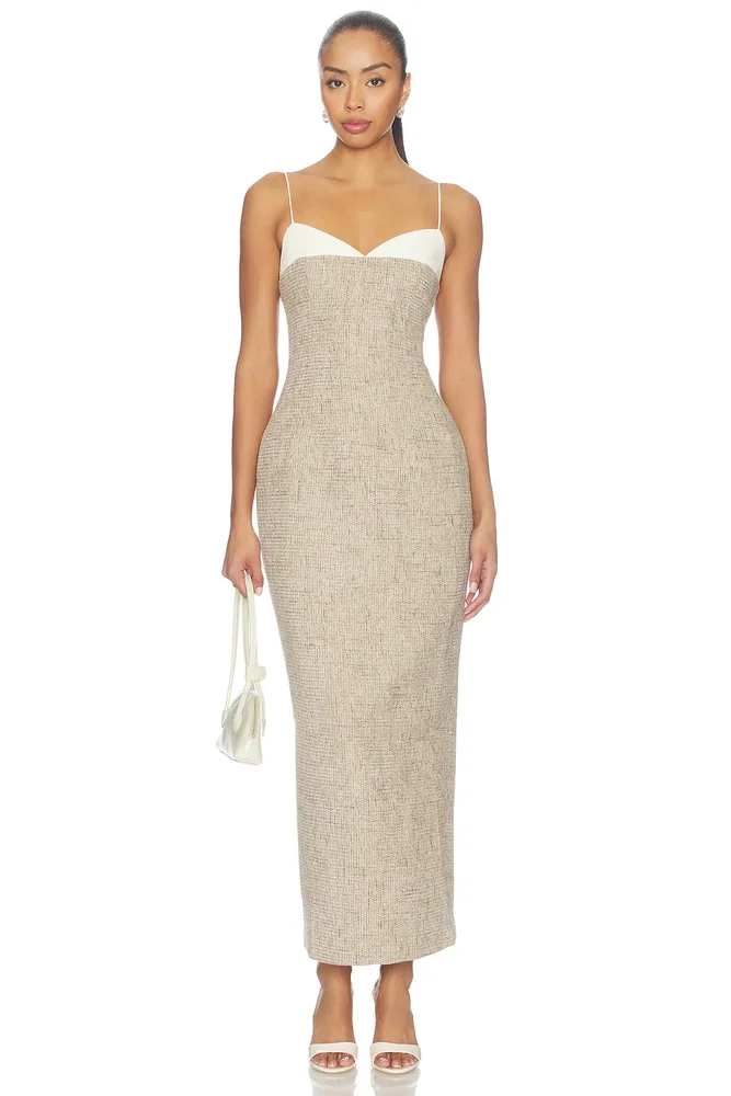 Tweed Contrast Detail Midi Dress