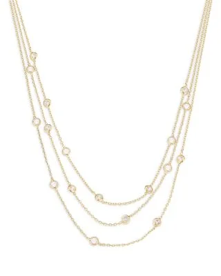Perfect Crystal Dotted Cubic Zirconia Layered Collar Necklace in 18K Gold Plated, 13"-16"