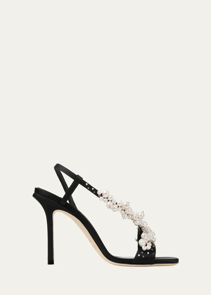 100mm Irina Pearly Asymmetric Satin Sandals