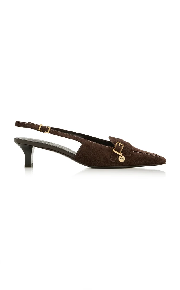 Medallion Buckle Suede Pumps