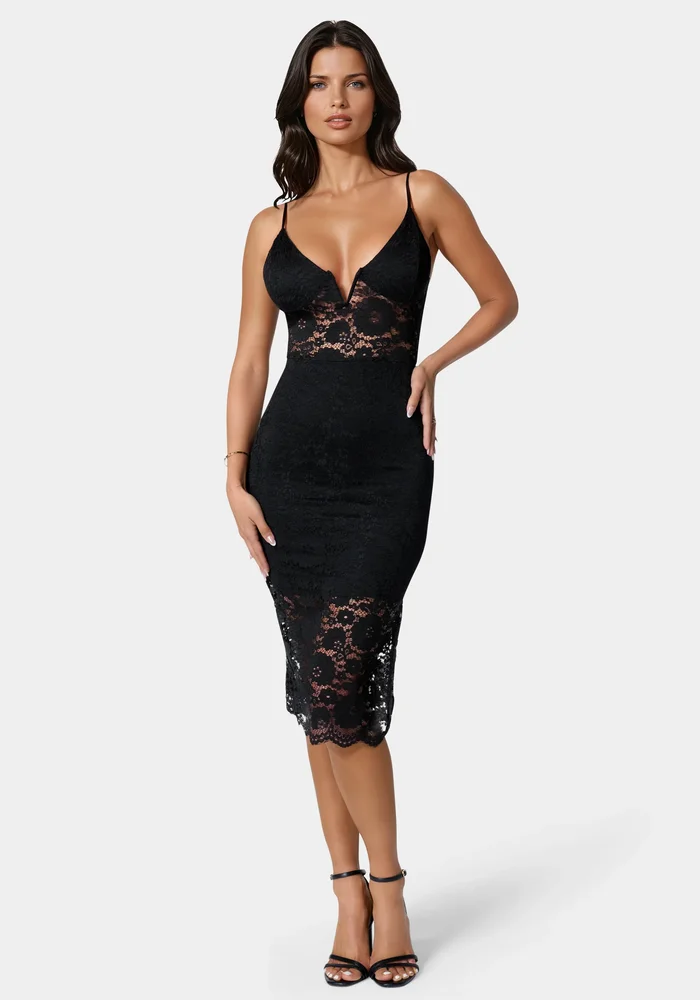 Bebe Lace-Up Back Midi Dress