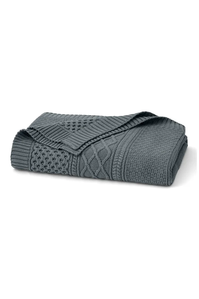 Aran Cable Organic Cotton Knit Throw Blanket