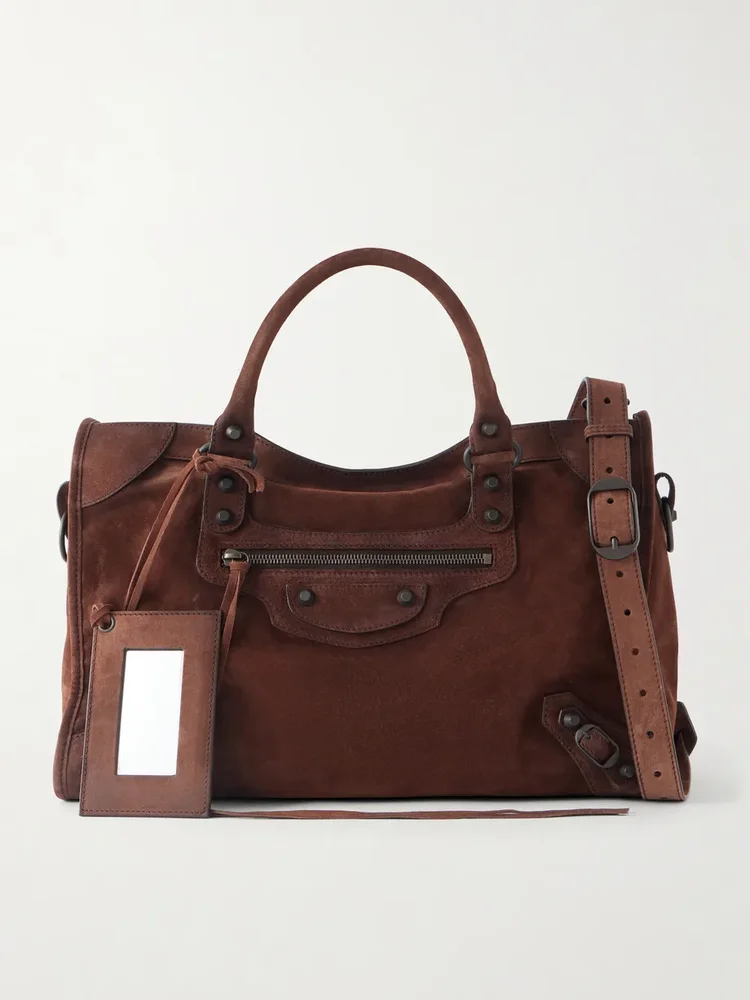 Le City studded leather-trimmed suede shoulder bag