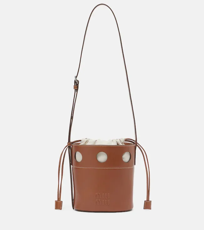 Perforated leather bucket bag